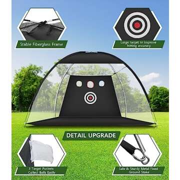 Golf Net, 10x7ft Golf Practice Net with Tri-Turf Golf Mat, All in 1 Home Golf Hitting Aid Nets for Backyard Driving Chipping Swing Training with Target/Balls/Tee/Bag - Christmas Ideal Gifts for Men