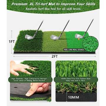 Golf Net, 10x7ft Golf Practice Net with Tri-Turf Golf Mat, All in 1 Home Golf Hitting Aid Nets for Backyard Driving Chipping Swing Training with Target/Balls/Tee/Bag - Christmas Ideal Gifts for Men