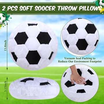 Jetec 2 Pcs Soccer Pillow Fluffy Soft Throw Cute Soccer Shaped Sports Decoration Round Plush Sport Theme Cushion Stuffed Pillow for Bedroom Decoration