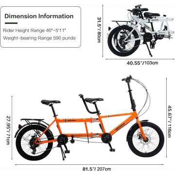 Adult Tandem Bike - City Tandem Folding Bicycle, Foldable Tandem Adult Beach Cruiser Bike with 7 Speeds, Adjustable 2-Seater Height - Sturdy and Durable