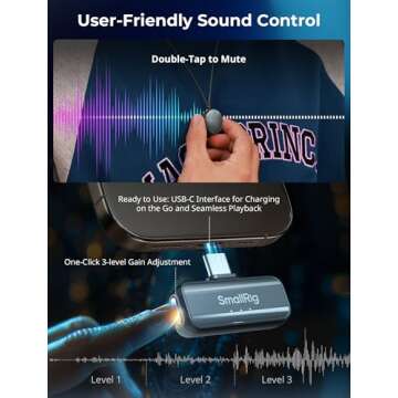 SMALLRIG S60 Wireless Lavalier Microphone with USB C for iPhone, for Android, Mini Mic with 44H Battery, Noise Reduction, Mute, Gain, Clip On Lapel Mic for Video Recording, Vlogging, Interview - 4934