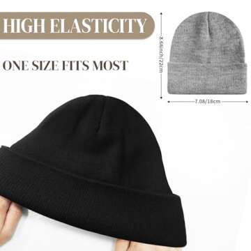 PFFY 2 Packs Unisex Beanie Hats for Men and Women Knit Winter Beanies Black+Black