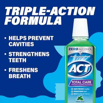 ACT Total Care Zero Alcohol Anticavity Fluoride Mouthwash 33.8 fl. oz. Fresh Mint