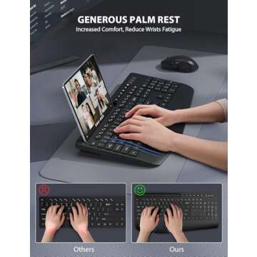 Wireless Keyboard and Mouse Combo - Full-Sized Ergonomic Keyboard with Wrist Rest, Phone Holder, Sleep Mode, Silent 2.4GHz Cordless Keyboard Mouse Combo for Computer, Laptop, PC, Mac, Windows -Trueque