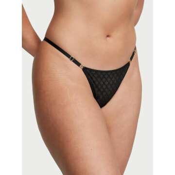 Victoria's Secret Very Sexy Icon Thong Panty, G String Underwear for Women, Black, M