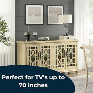 Martin Svensson Home Orsey 63" Solid Wood TV Stand - Antique Cream White Finish - Rustic Style and Parisian Design Inspired - with Two Spacious Cabinets with Adjustable Shelves for Storage.