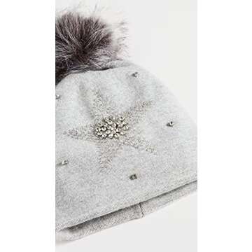 Adrienne Landau Women's Wool Blend Hat with Star & Pom, Grey, One Size