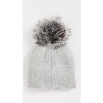 Adrienne Landau Women's Wool Blend Hat with Star & Pom, Grey, One Size