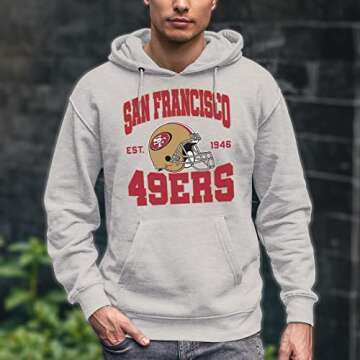 Junk Food Clothing x NFL - San Francisco 49ers - Team Helmet - Unisex Adult Pullover Fleece Hoodie for Men and Women - Size Small