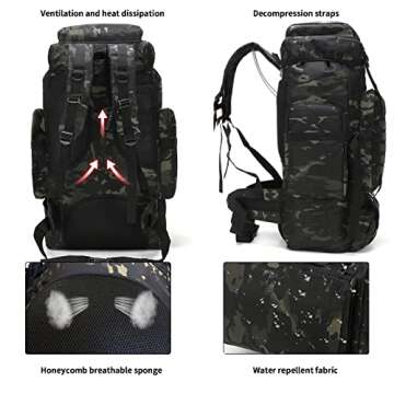 W WINTMING Hiking Backpack for Men 70L Camping Backpack Military Rucksack Molle 3 Days Assault Pack for Climbing