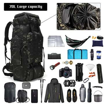 W WINTMING Hiking Backpack for Men 70L Camping Backpack Military Rucksack Molle 3 Days Assault Pack for Climbing