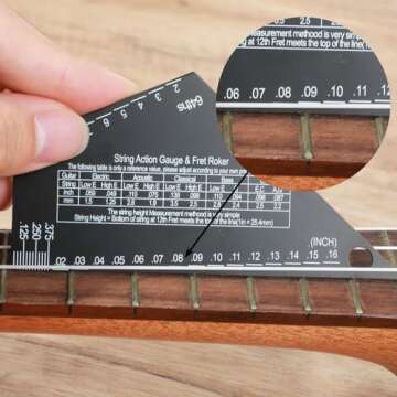 Guitar String Action Gauge Ruler Fret Rocker Tool for Luthiers Buzzing Fret Catcher High Precision Sliding Pentatonic Scale Fret Rocker with Metric & Conversion Charts, 1 mm Thickness