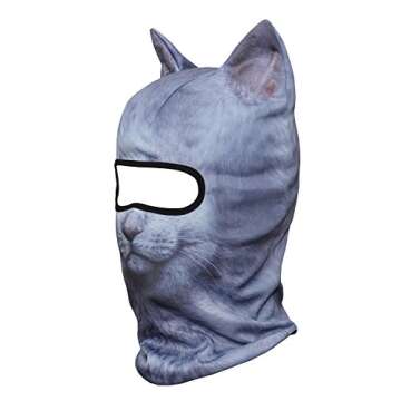 WTACTFUL 3D Animal Ears Breathable Balaclava Face Mask for Skiing Snowboard Cycling Motorcycle Music Festivals Raves Halloween Party Summer Winter Cold Weather Outdoor British Shorthair Cat MEB-06