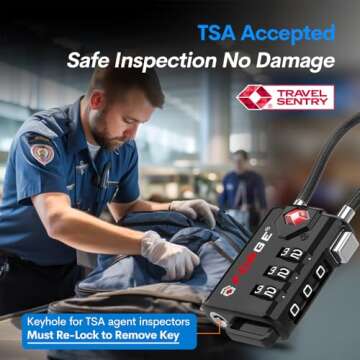 TSA Approved Cable Luggage Locks, Re-settable Combination with Alloy Body