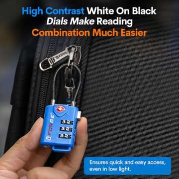 TSA Approved Cable Luggage Locks, Re-settable Combination with Alloy Body