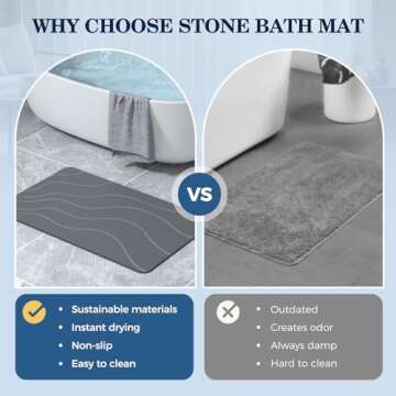 PUCUN Stone Bath Mat Diatomaceous Earth Non-Slip Shower Mat,Quick Drying Diatomite Bath Stone Mat for Bathroom Floor -Super Absorbent,Natural, Easy to Clean(24×16" Grey)