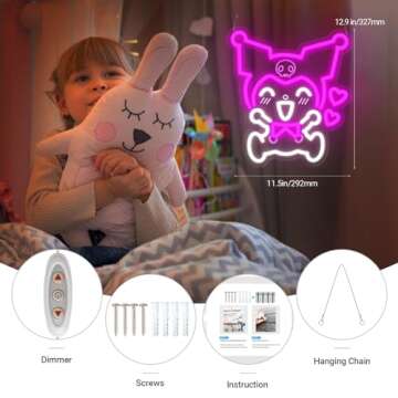 Japanese Anime Neon Light Kuromi Neon Sign, 3D Art LED Sign Kuromi Heart Kawaii LED Light, Purple Kuromi Wall Light Bedroom Game Room Decor, Cartoon Anime Night Lamp Gift for Kids - 13"