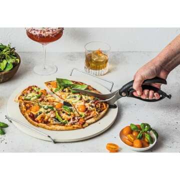 Dreamfarm Scizza 2-In-1 Easy Ergonomic Pizza Scissors with Stainless Steel Pizza Cutter Blades & Non-Stick Slice Server - Red