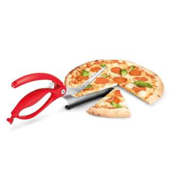 Dreamfarm Scizza 2-In-1 Easy Ergonomic Pizza Scissors with Stainless Steel Pizza Cutter Blades & Non-Stick Slice Server - Red