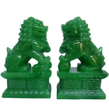 Briskfeel Amperer Feng Shui Porsperity Statues 2 PCS Fu Foo Dogs Pair of Green Guardian Lion Best Housewarming Congratulatory to Ward Off Evil Energy Home Feng Shui Decor