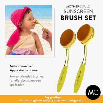 Mothercould Sunscreen Brush Set - Lotion Applicator for Kids, Babies, Families, and Adults | Safe for Face & Body | Travel-Friendly Design with Protective Caps & Cleaning Mat (2 Pack) (Citrine)