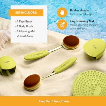 Mothercould Sunscreen Brush Set - Lotion Applicator for Kids, Babies, Families, and Adults | Safe for Face & Body | Travel-Friendly Design with Protective Caps & Cleaning Mat (2 Pack) (Citrine)