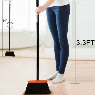 TreeLen Broom and Dustpan Set with 52" Long Handle for Home Kitchen Room Office Lobby Floor Use Upright Stand Up Stand Up Broom with Dustpan Combo