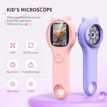 Microscope for Kids - Mini Pocket Handheld Microscope for Toddlers-Educational Science Kit Toys for Christmas Birthday Gifts Toys for 3 4 5 6 7 8 9 10 Year Old Girls（Purple）