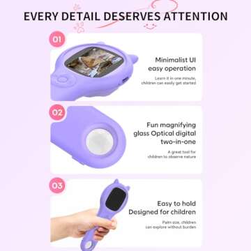 Microscope for Kids - Mini Pocket Handheld Microscope for Toddlers-Educational Science Kit Toys for Christmas Birthday Gifts Toys for 3 4 5 6 7 8 9 10 Year Old Girls（Purple）