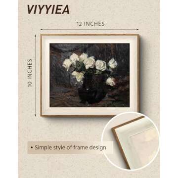 VIYYEA Vintage Framed Wall Art, Waterproof Canvas Prints, White Roses in Vase, Holiday Gifts Wall Decor, Landscape Wall Prints, Abstract Art Wall Pictures, for home and office.