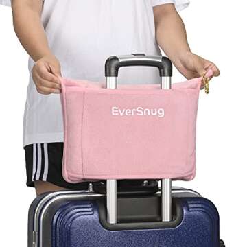 EverSnug Travel Blanket and Pillow - Ultra-Soft, Compact & Lightweight, 65x40 Inches, with Carry Case, Luggage Sleeve & Backpack Clip for Airplane Comfort (Light Pink)