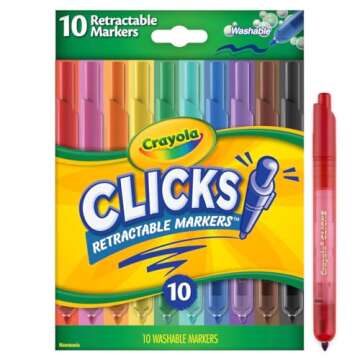 Crayola Clicks Retractable Tip Markers (10ct), Washable Art Marker Set, Coloring Markers for Kids, Gifts for Boys & Girls, 3+