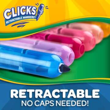 Crayola Clicks Retractable Tip Markers (10ct), Washable Art Marker Set, Coloring Markers for Kids, Gifts for Boys & Girls, 3+