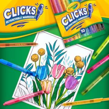 Crayola Clicks Retractable Tip Markers (10ct), Washable Art Marker Set, Coloring Markers for Kids, Gifts for Boys & Girls, 3+