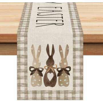 ARKENY Easter Buffalo Plaid Table Runner 72 Inches, Rabbit Coffee Home Dining Indoor Seasonal Spring Holiday Farmhouse Tabletop Decor AT381