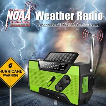 Emergency Crank Weather Radio, AM/FM/NOAA Hand Crank Portable Solar Radio with SOS Alarm, Battery Operated, LED Flashlight & Reading Lamping, 2000mAh Power Bank for Emergency Phone Charge Green