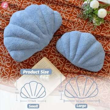 Lfsaaj Dusty Blue Seashell Throw Pillows, Shell Shaped Throw Pillows, 13 Inch Soft Home Decorative Pillow Plush Cushion for Bed Couch Living Sofa Room Decor Accent Throw Pillow