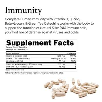 Complete Human - Immunity, Advanced Immune Support and Defense Supplement, Beta-Glucan, Green Tea Catechins, 30 Softgel Servings