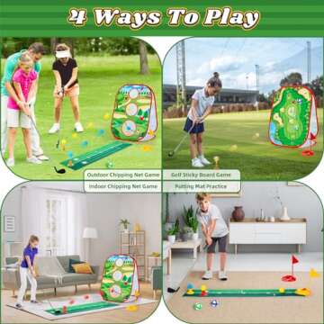 Toddler Golf Toys Set for Kids - Golf Game with Double-Sided Golf Chipping Cornhole Board, 12 Golf Ball, 2 Adjustable Golf Clubs, Indoor Outdoor Birthday Gifts for Girls Boys 3 4 5 6 Years Old