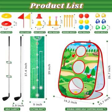 Toddler Golf Toys Set for Kids - Golf Game with Double-Sided Golf Chipping Cornhole Board, 12 Golf Ball, 2 Adjustable Golf Clubs, Indoor Outdoor Birthday Gifts for Girls Boys 3 4 5 6 Years Old