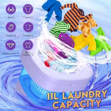 Portable Washing Machine with Upgraded 11L Capacity and Foldable Design, 3 Modes Mini Washing Machine for Deep Cleaning Underwear, Baby Clothes. Ideal for Use in RVs, Apartments, Dorms and Hotels