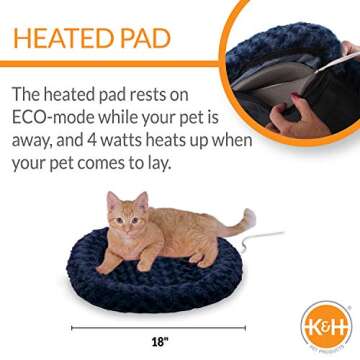 K&H Pet Products Bolster Heated Cat Bed for Indoor Cats, Thermo-Kitty Fashion Splash Orthopedic Foam Heated Pet Bed for Cats or Dogs, Waterproof Pet Heater, Safety Listed Small 18in Round Blue