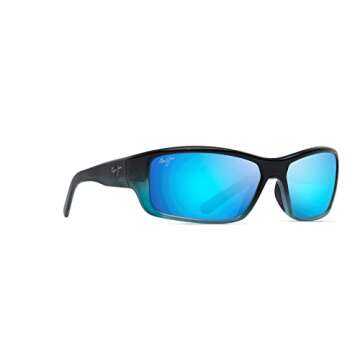 Maui Jim Men's and Women's Barrier Reef Polarized Wrap Sunglasses, Blue w/Turquoise/Blue Hawaii, Medium