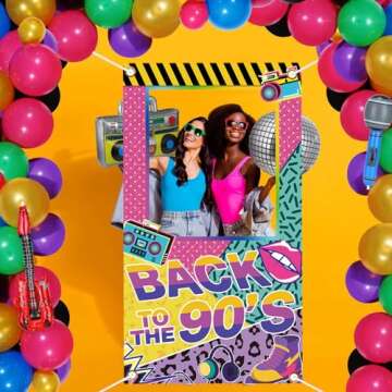 Back to The 90s Photo Booth Props for Party Decorations 1990s Throwback Theme Party Decoration1980s Hip Hop Party Decoration 80s Throwback Theme Colorful Birthday Picture Booth Frame Backdrop