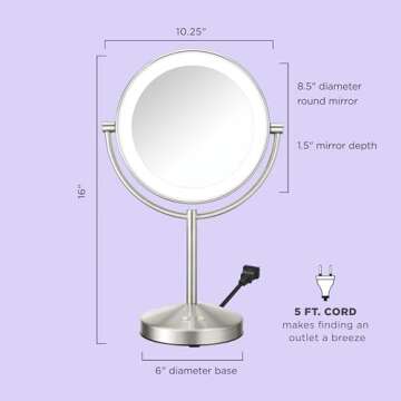 Conair Lighted Makeup Mirror, LED Vanity Mirror, 1X/10x Magnifying Mirror, Corded in Satin Nickel Finish