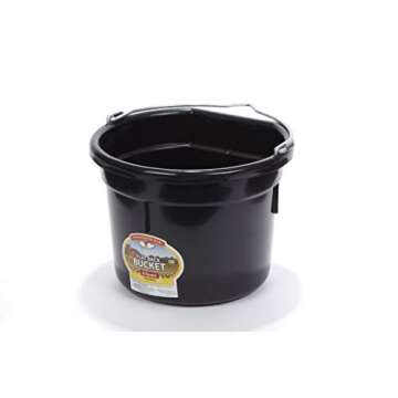 Little Giant Plastic Animal Feed Bucket (Black) Flat Back Plastic Feed Bucket with Metal Handle (8 Quarts / 2 Gallons) (Item No. P8FBBLACK)