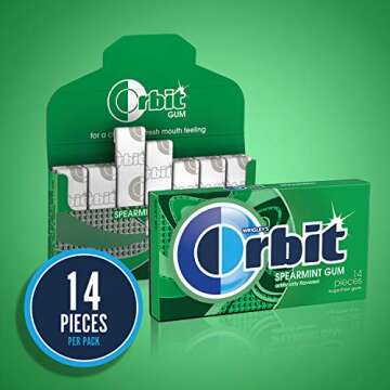 WRIGLEY'S ORBIT Chewing Gum Sugar-Free Spearmint - 12 Packs, 14 Pieces Each - Sugar-Free Gum, 168 Total Pieces Bulk Box