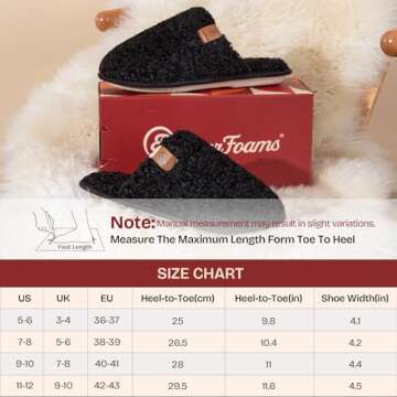 EverFoams Women's Fuzzy Slip-on Slippers Warm Cozy Soft Lightweight Memory Foam Indoor House Shoes Black, 5-6 US