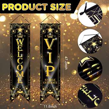 Blulu VIP Party Decorations Roaring 20s Movie Night Party Decorations Movie Night Banner VIP Porch Sign Movie Theater Banner Now Showing Hanging Porch Sign 1920s Party Decorations Supplies (Black)