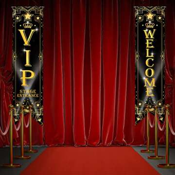 Blulu VIP Party Decorations Roaring 20s Movie Night Party Decorations Movie Night Banner VIP Porch Sign Movie Theater Banner Now Showing Hanging Porch Sign 1920s Party Decorations Supplies (Black)